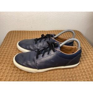 Lacoste Mens Sz 7 Bayliss Vulc Navy Blue Lace-Up Leather Sneaker Shoes